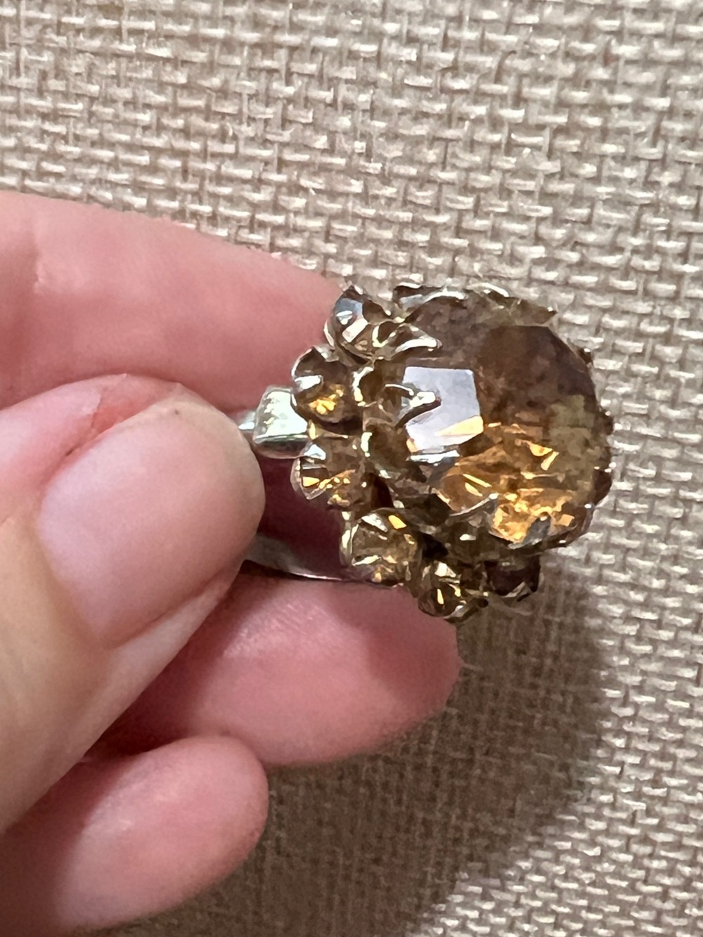 Vintage Gold-Tone Amber Crystal Cocktail Ring - Adjustable - Picture 3 of 10